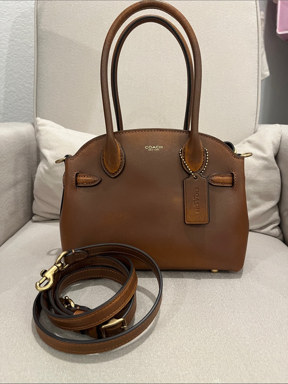Coach Empire 21 Brown Loved Leather Carryall Crossbody Strap